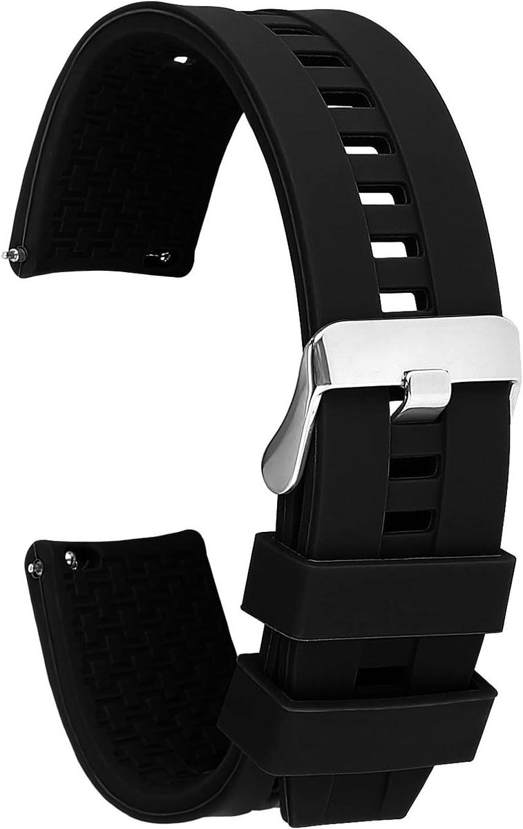 Waterdichte siliconen horlogeband met Quick Release - Vervangende band voor mannen en vrouwen - Zilveren gesp - Sportief design - 21.2 x 2 x 0.9 cm - Geschikt voor smartphones