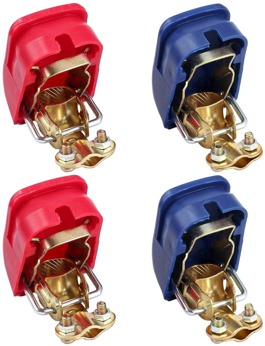 Autoaccu snelsluiting accuklem 12 V voor auto, motorfiets, vrachtwagen en boot - Rood en blauw (2 paar) - Makkelijk te bevestigen