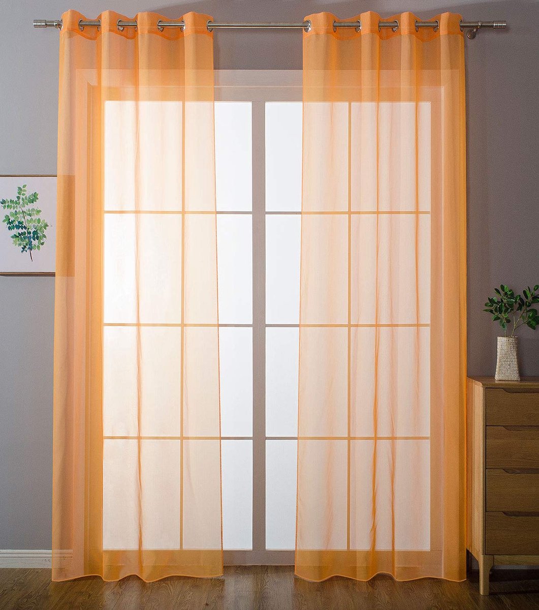 Ibenzoa Transparante Ooggordijnen Set van 2 voor Woonkamer met Loodveter en Plooiband oranje