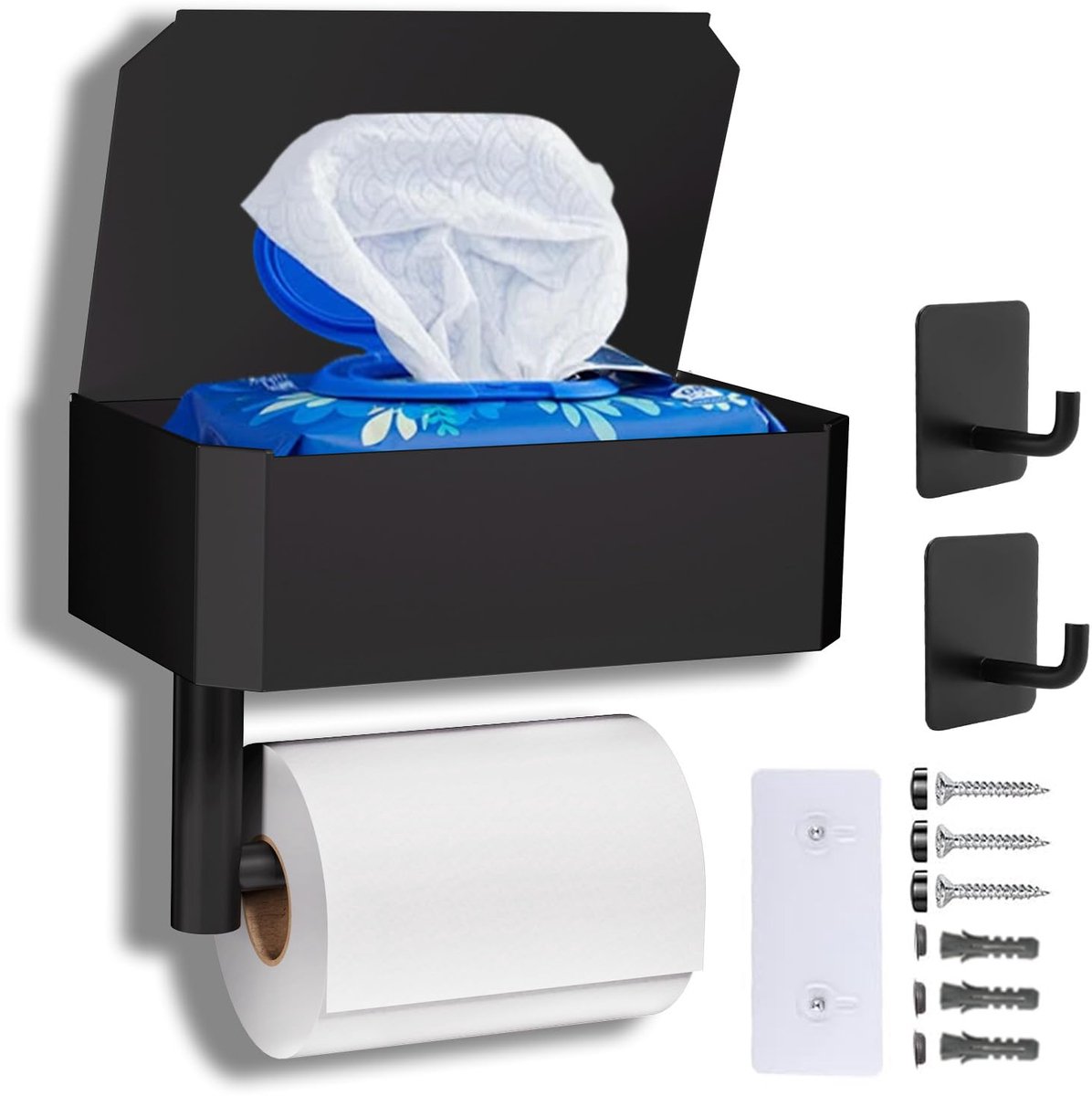 Ibenzoa® Stijlvolle Toiletpapierhouder met Multifunctionele Opbergdoos voor Vochtige Doekjes, Zwart