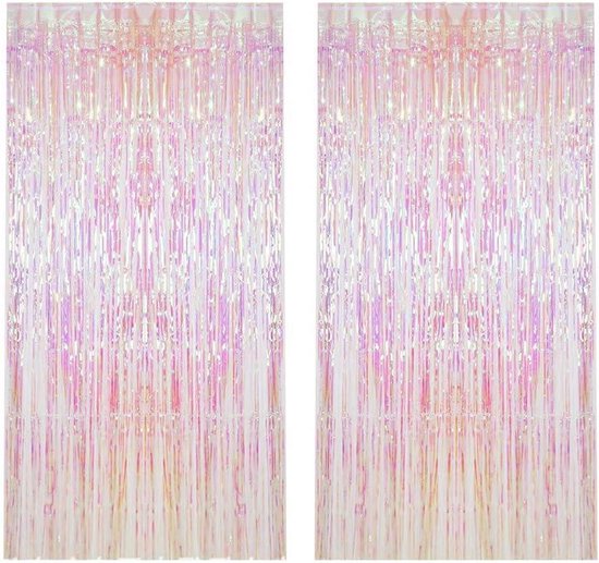 2 Stuks Folie Gordijn Achtergrond, Metalen Tinsel Fringe Gordijnen, Feestdecoraties Voor Verjaardag, Bruiloft, Verloving, Babyshower, Vrijgezellenfeest, Kerstmis, Feestviering (1 x 2,5 m, Lichtroze