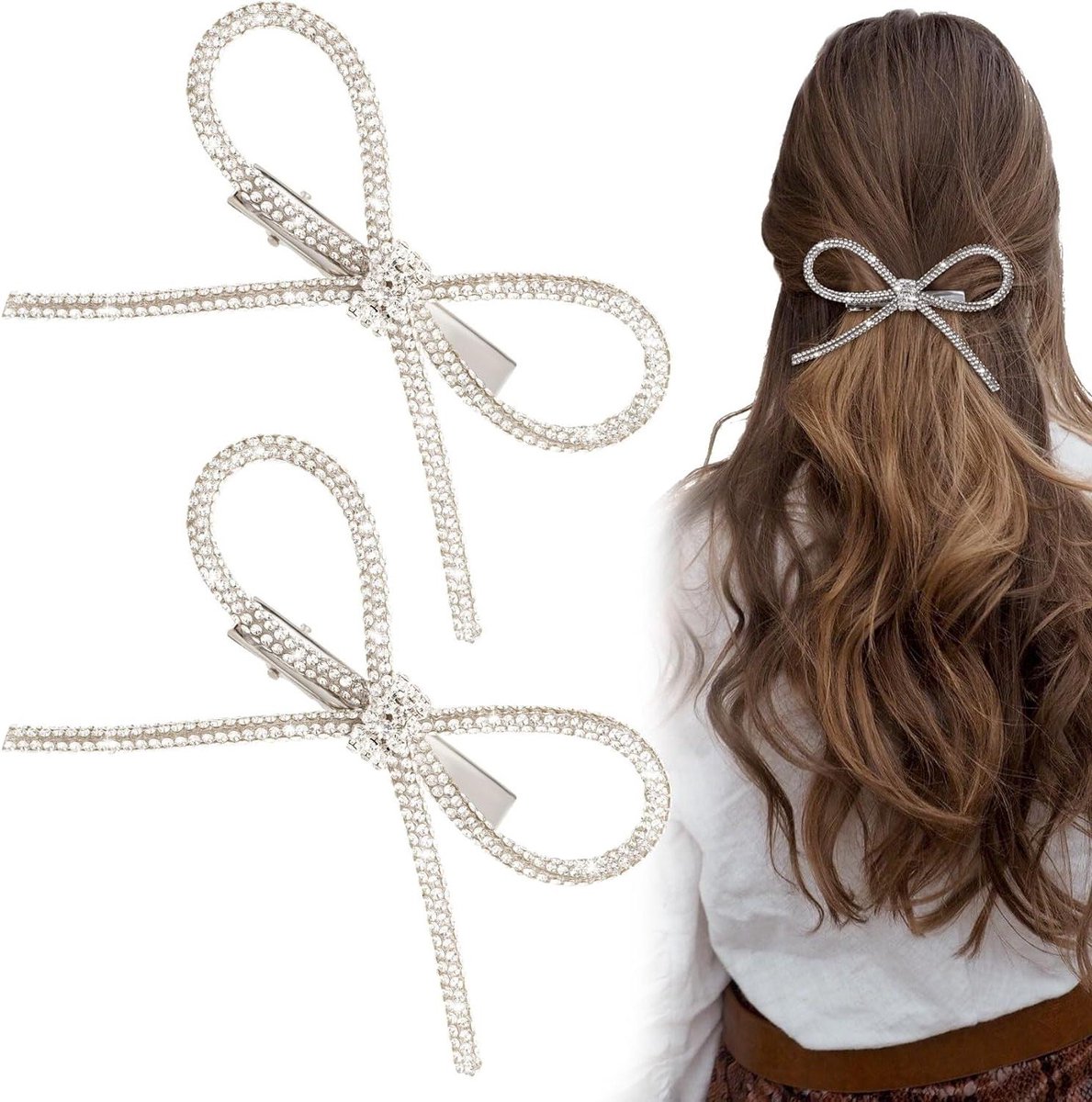 Allecto Plus - Kristallen haarspeld set van 2 stuks met strik design - Haarspelden met kristal strass voor dames - Decoratieve kristallen haarspelden voor vrouwen en meisjes