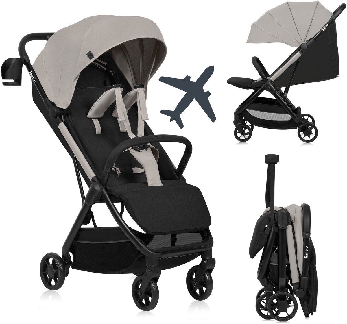 Lionelo Julie Air - Ultralichte Buggy - Reisbuggy - Auto-Folding & Compact - Slechts 7,5 kg - Reizen & Handbagage - Verstelbare Rugleuning tot Ligstand - XXL Zonnescherm met UPF50+ - Onderhoudsvrije Wielen - Vanaf 6 Maanden tot 22 kg - Kinderwagen
