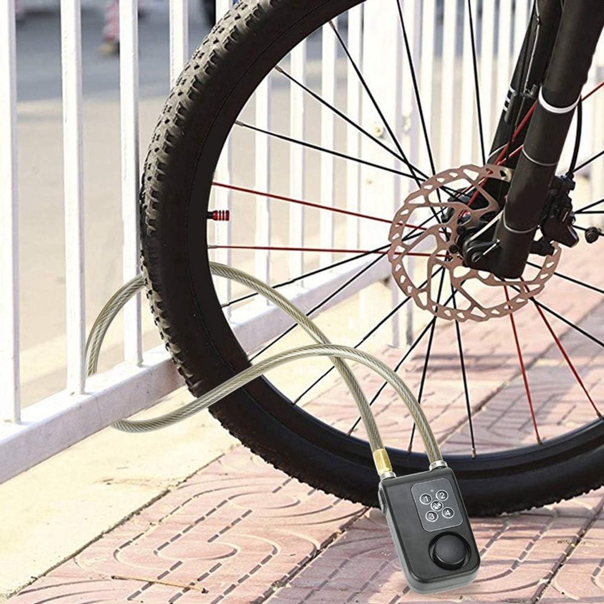 Fietsslot, alarm, anti-diefstal, trillingen, bewegingssensor, alarm, 110 dB, fietskettingslot, waterdicht, veiligheidskabel, fietsaccessoires voor alle fietsen, motorfietsen