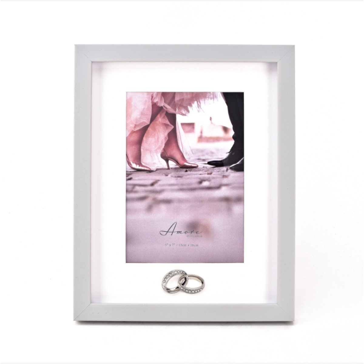Fotolijst huwelijk trouwen grijs met zilveren ringen van Amore by Juliana
