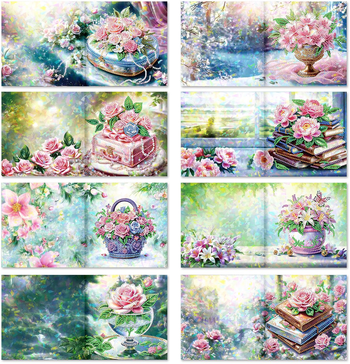 Adorzy Diamond Painting Kaarten – 8 Wenskaarten met envelop - Diamond Painting Volwassenen – Diamond Painting Volledig Pakket - Diamond Painting Bloemen — afbeelding 2