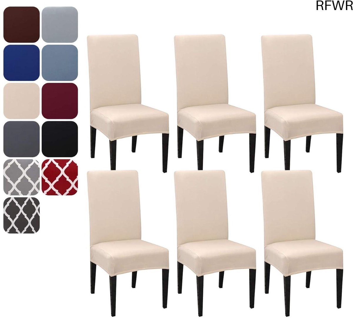 RFWR® Stretch Eetstoelhoezen Set van 6 - Wasbare en Afneembare Stoelbeschermers voor Eetka