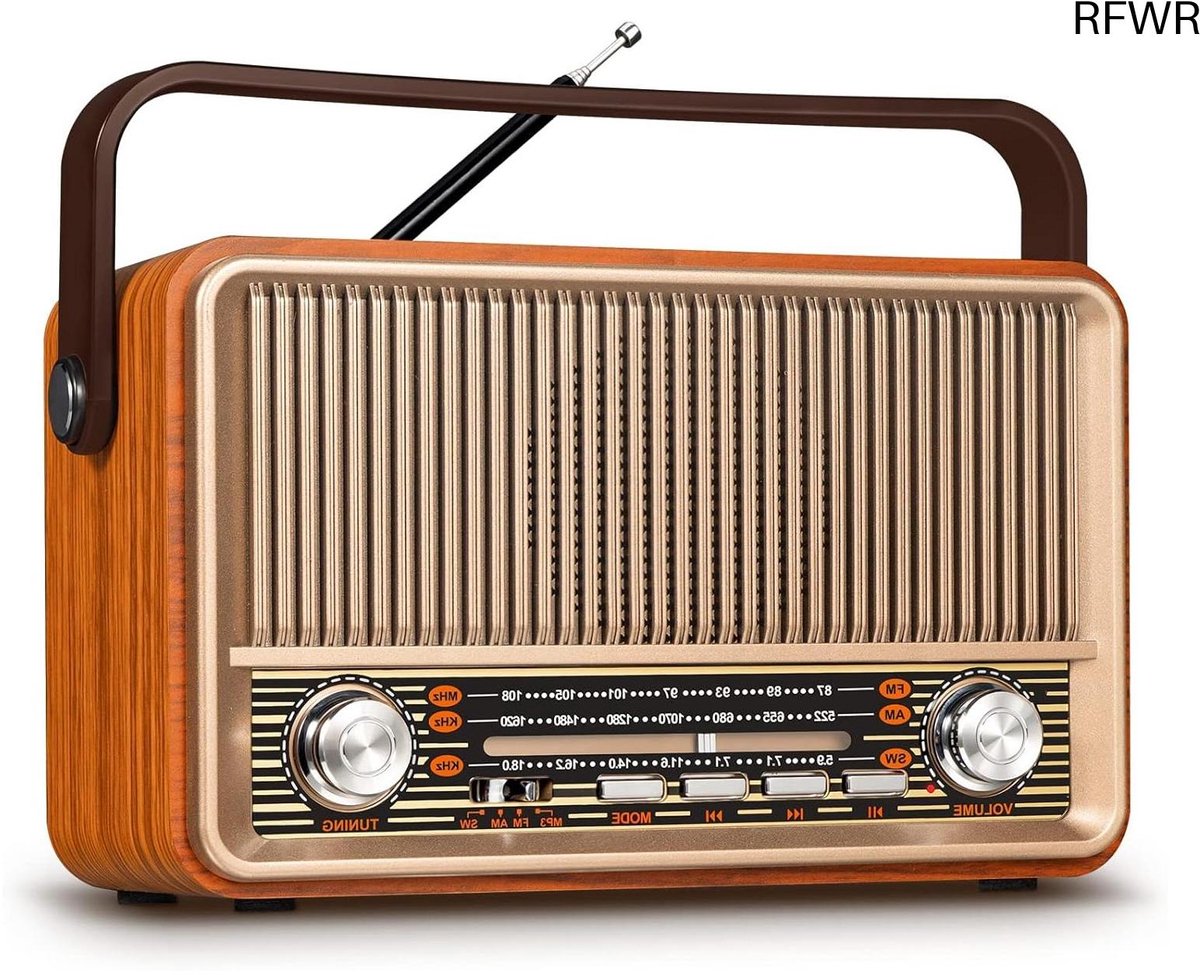 RFWR® Draagbare Vintage Radio met Bluetooth, 3 Band Ontvangst en 1800 mAh Oplaadbare Batterij
