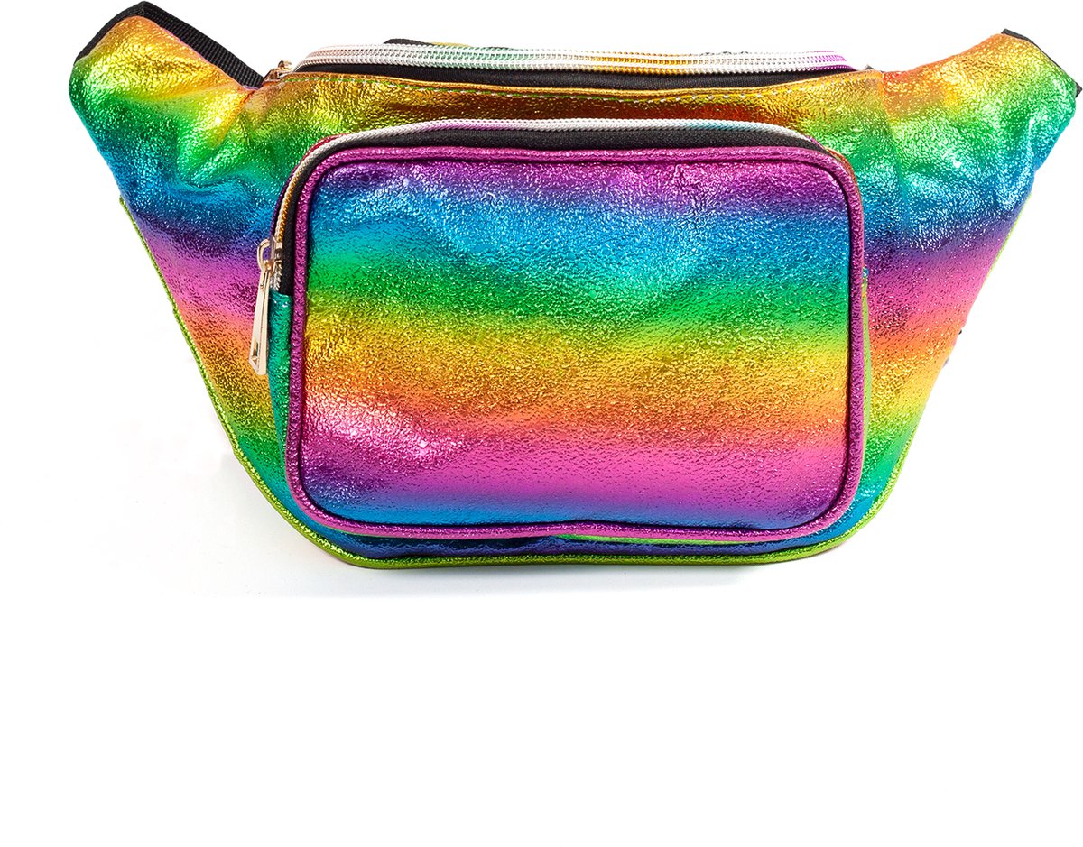 KIMU® Grote Regenboog Heuptas Breed Voorvakje - Fanny Pack Met Twee Vakken - Zwarte Band - Tasje Heuptasje Strepen Pride Festival