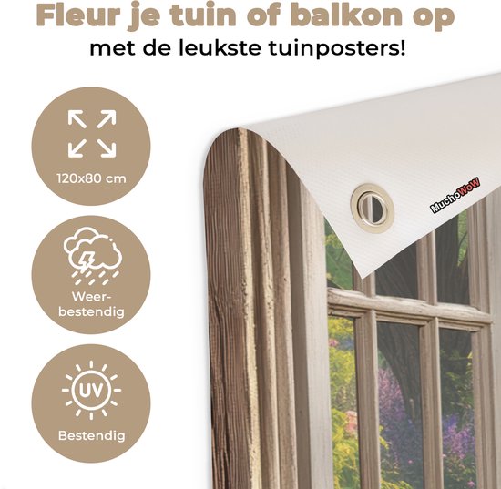 Affiche de jardin 120x80 cm - Décoration de jardin Vue - Fleurs - Nature - Soleil - Chemin - Affiche pour le jardin - Décoration extérieure - Tableau de jardin clôture - Décoration murale sur toile de jardin - Décoration murale sur toile de balcon