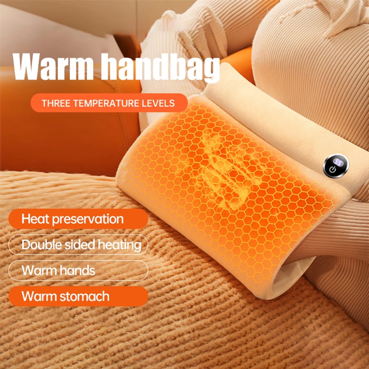Elektrische Handwarmer met 3 Temperatuurstanden (37°C/45°C/55°C) – USB Grafeen Verwarmingspad – Draagbare Warme Handen Heater & Zitverwarming Mat — cadeau in Cadeau-ideeën - foto 4