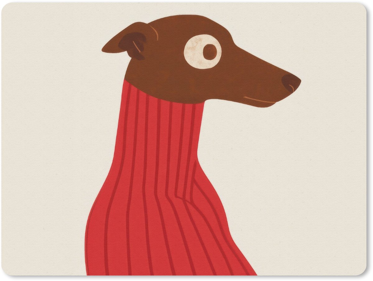 Muismat 23x19 cm - Mousepad Silhouet - Hond - Trui - Rood - Muismatten