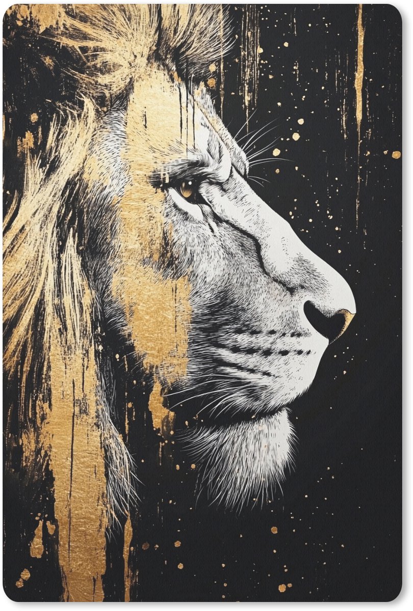 Muismat 18x27 cm - Mousepad Portret - Leeuw - Abstract - Goud - Muismatten