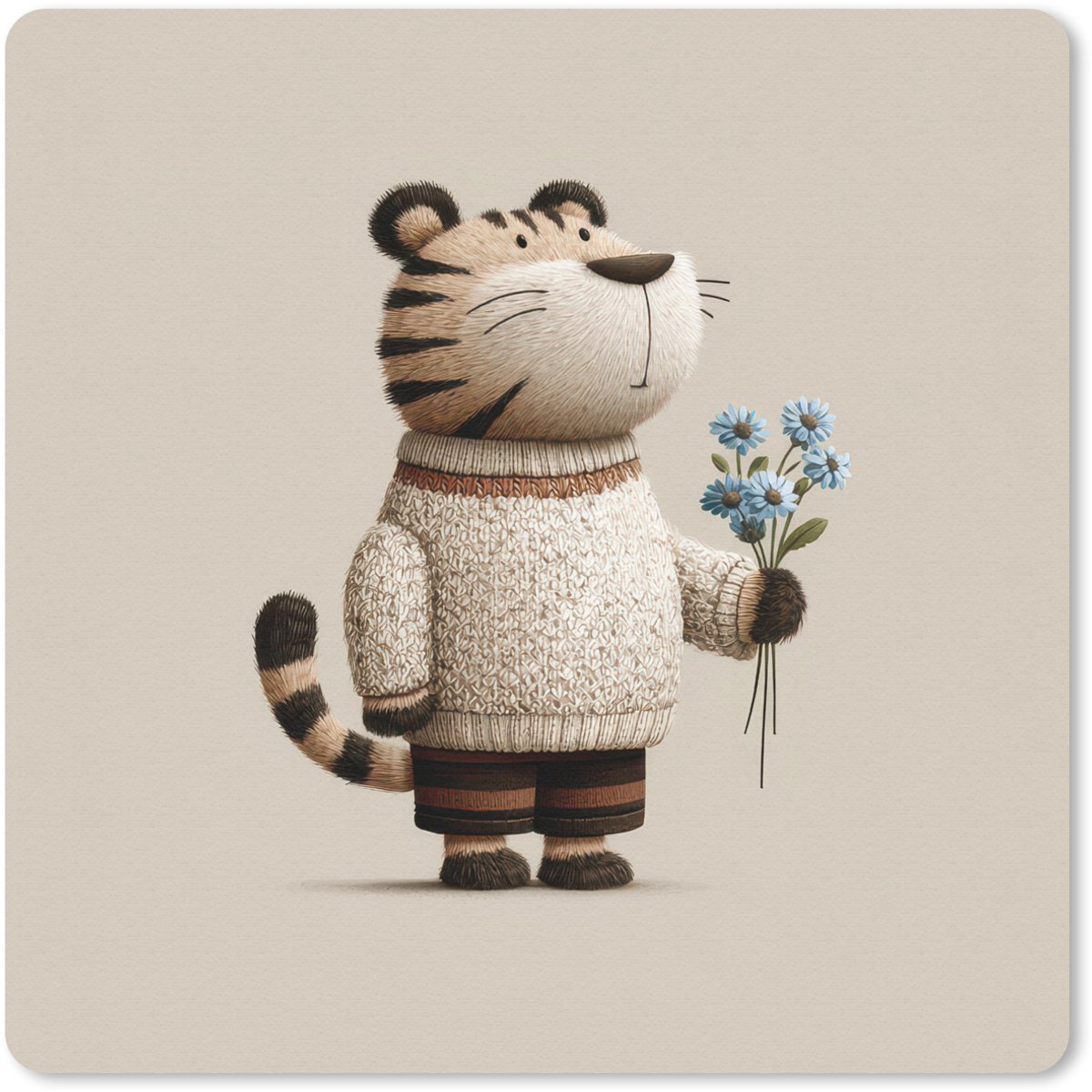 Muismat 30x30 cm - Mousepad Tijger - Blauwe bloemen - Rustig - Muismatten