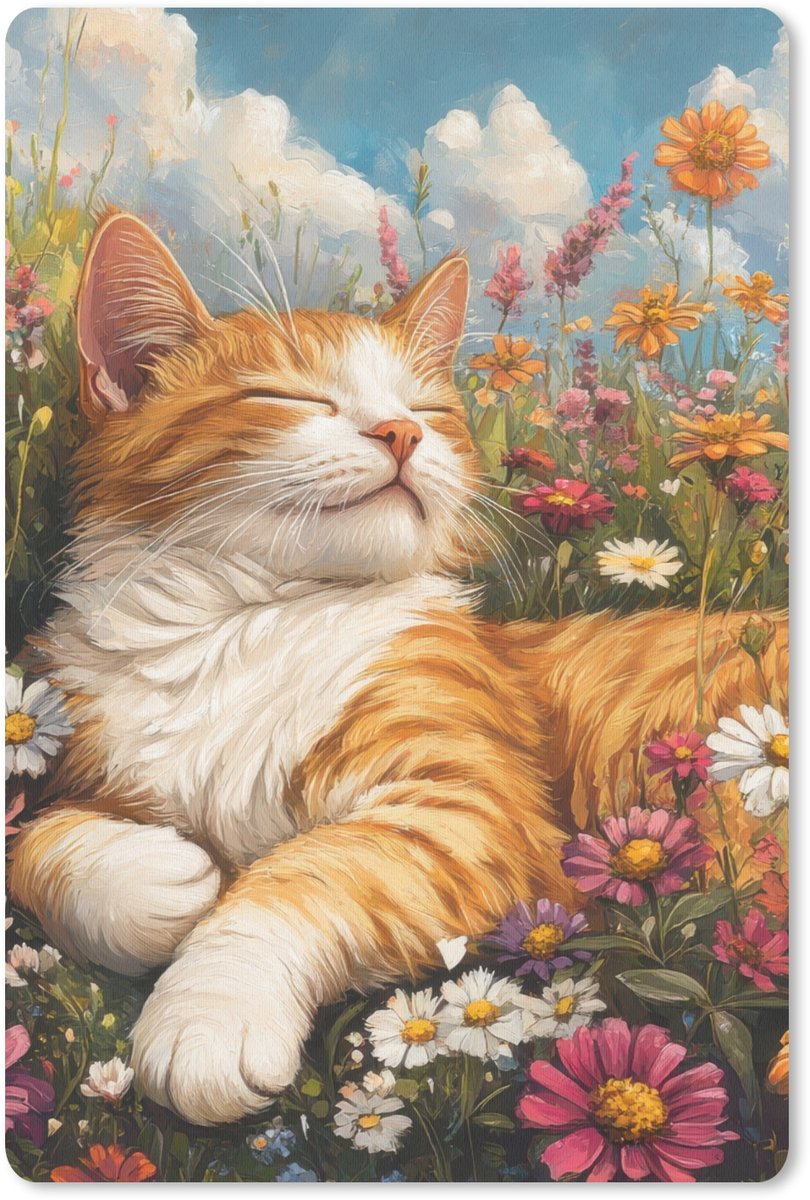 Muismat 18x27 cm - Mousepad Kat - Bloemen - Ontspannen - Muismatten