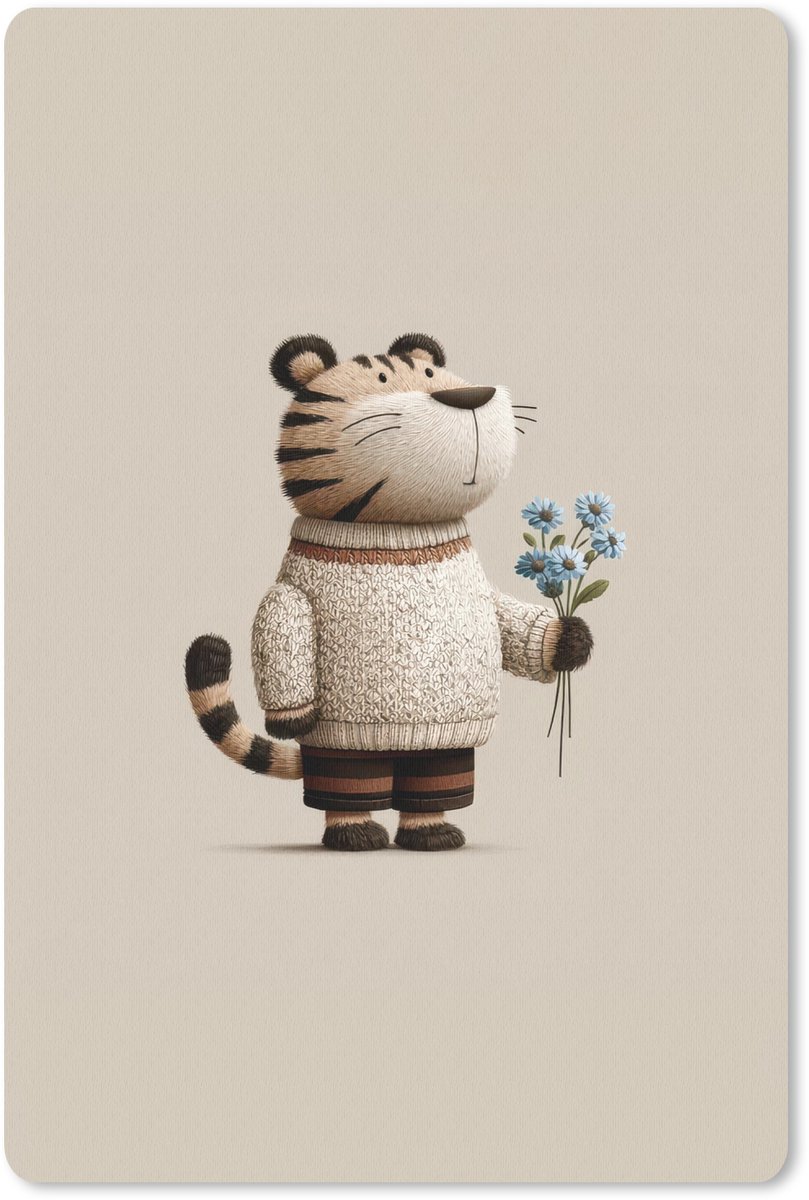 Muismat 18x27 cm - Mousepad Tijger - Blauwe bloemen - Rustig - Muismatten