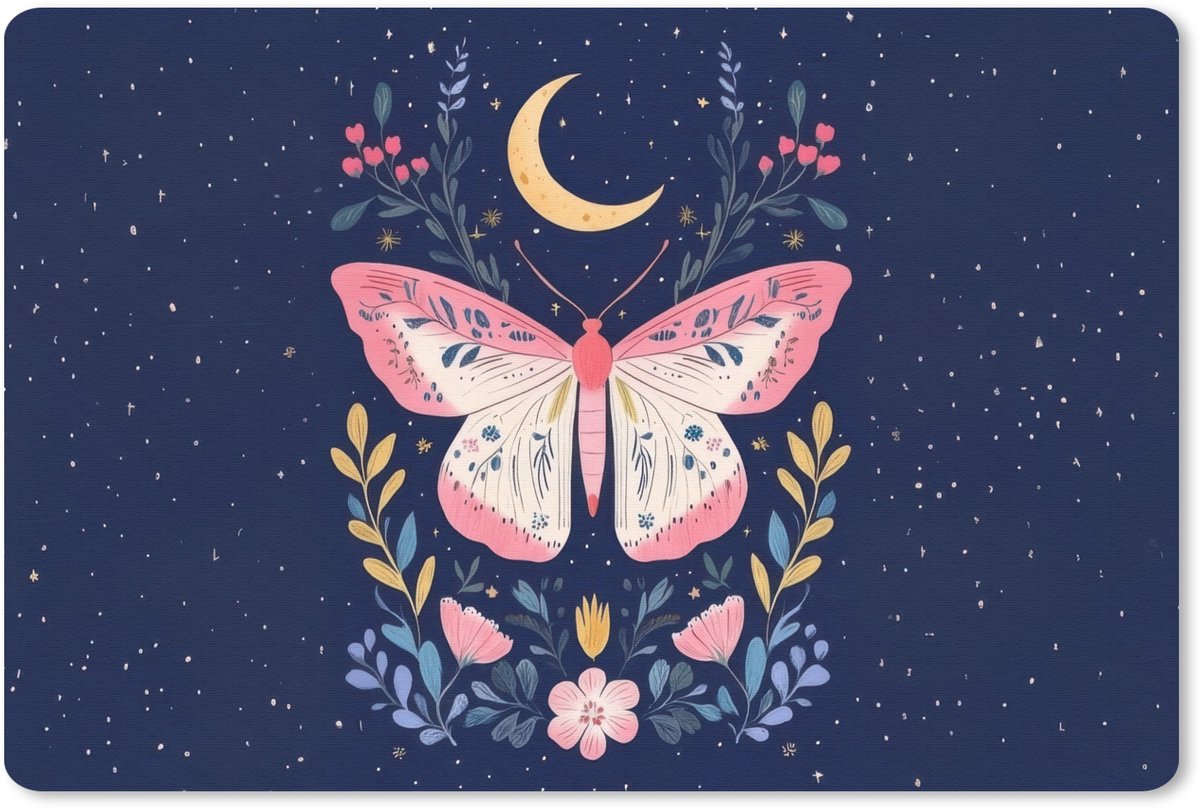 Muismat 27x18 cm - Mousepad Vlinder - Maan - Bloemen - Sterrenhemel - Muismatten