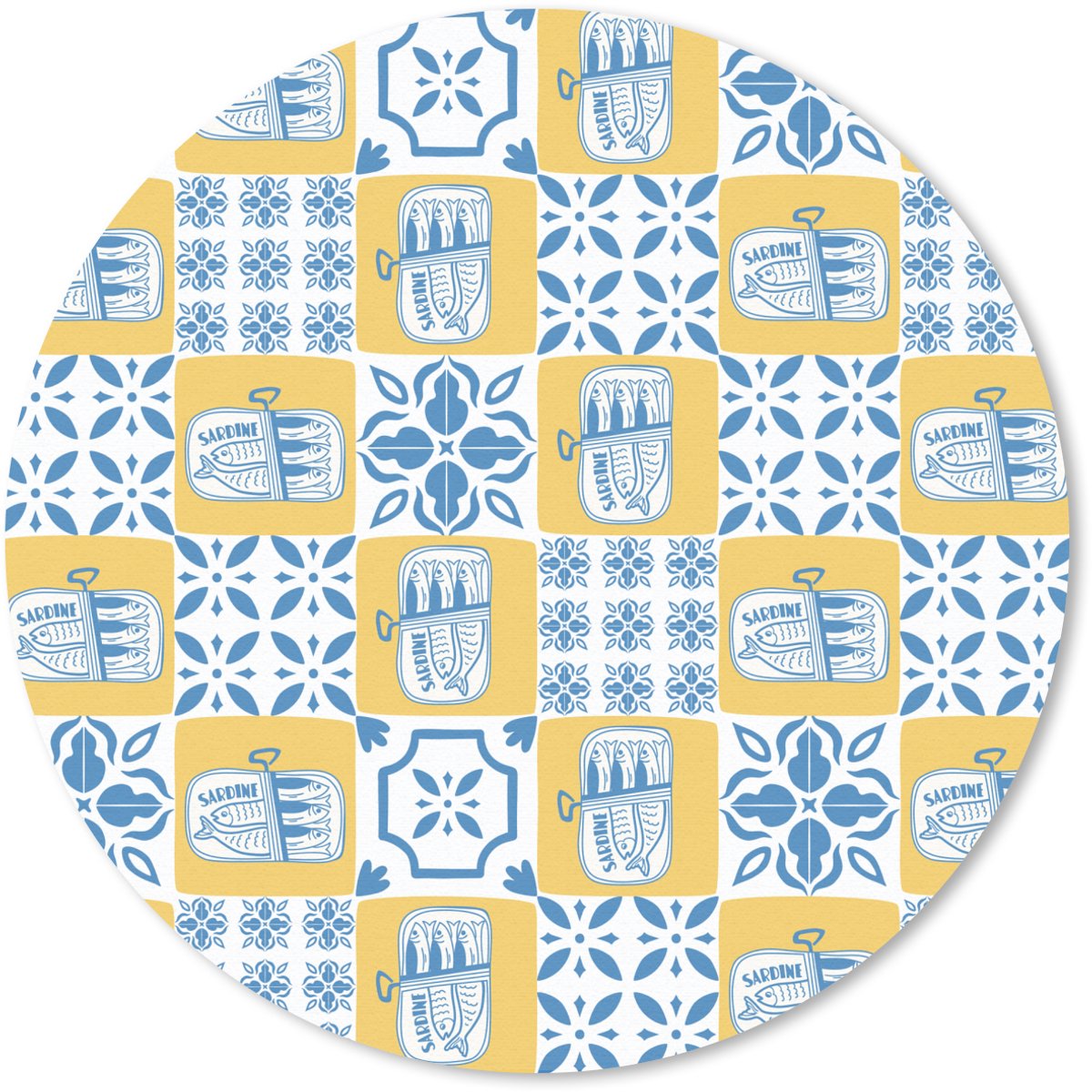 Muismat rond 20x20 cm - Mousepad Zee - Geel - Blauw - Wit - Ronde muismatten
