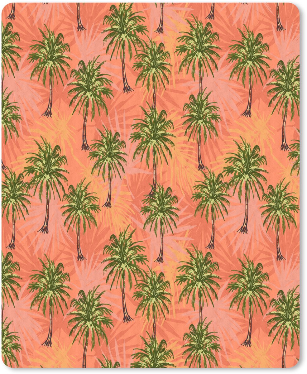 Muismat 19x23 cm - Mousepad Kust - Palmbomen - Oranje - Geel - Muismatten