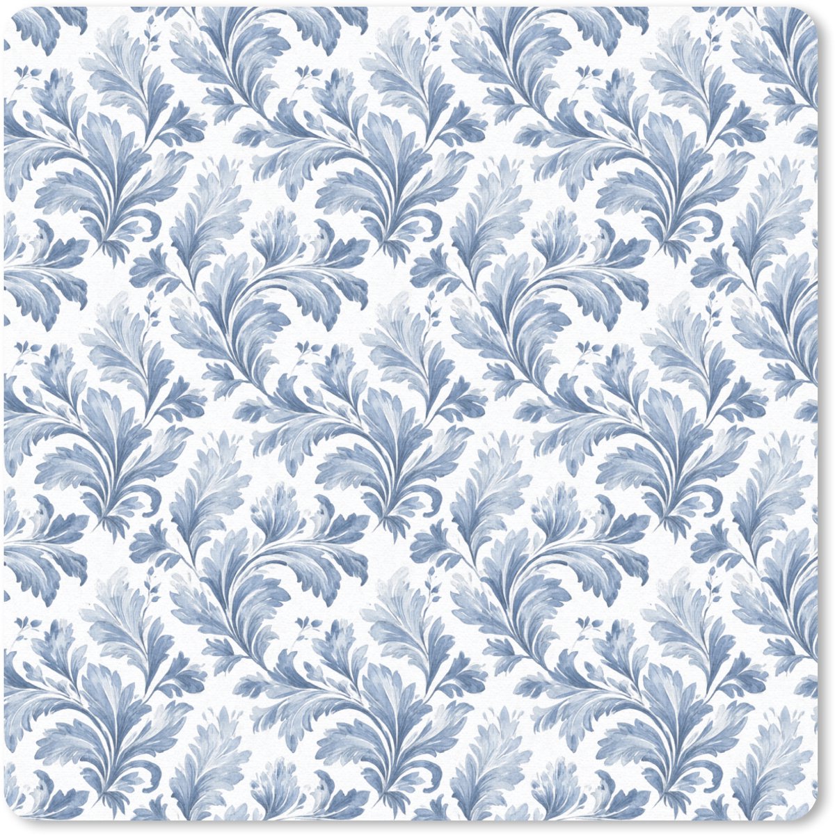 Muismat 20x20 cm - Mousepad Bladeren - Blauw - Patroon - Muismatten