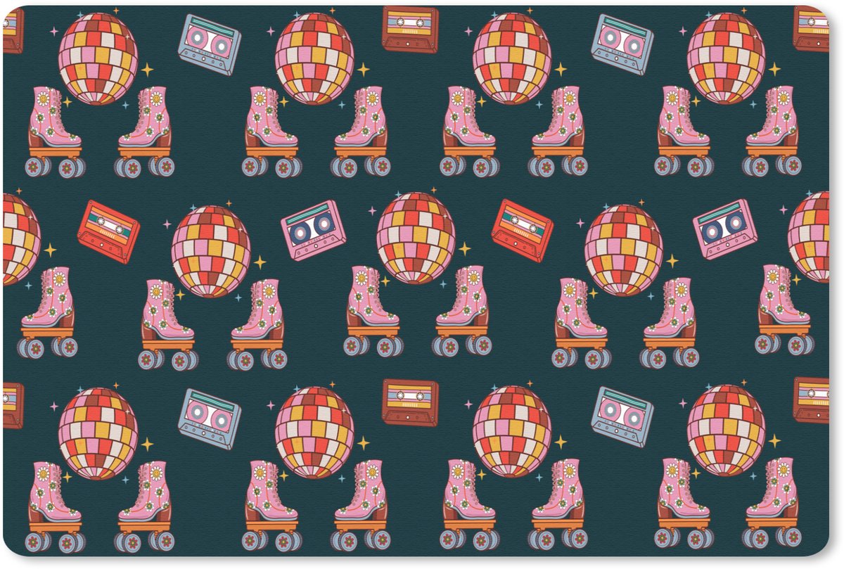Muismat 27x18 cm - Mousepad Rolschaatsen - Patroon - Disco - Muismatten