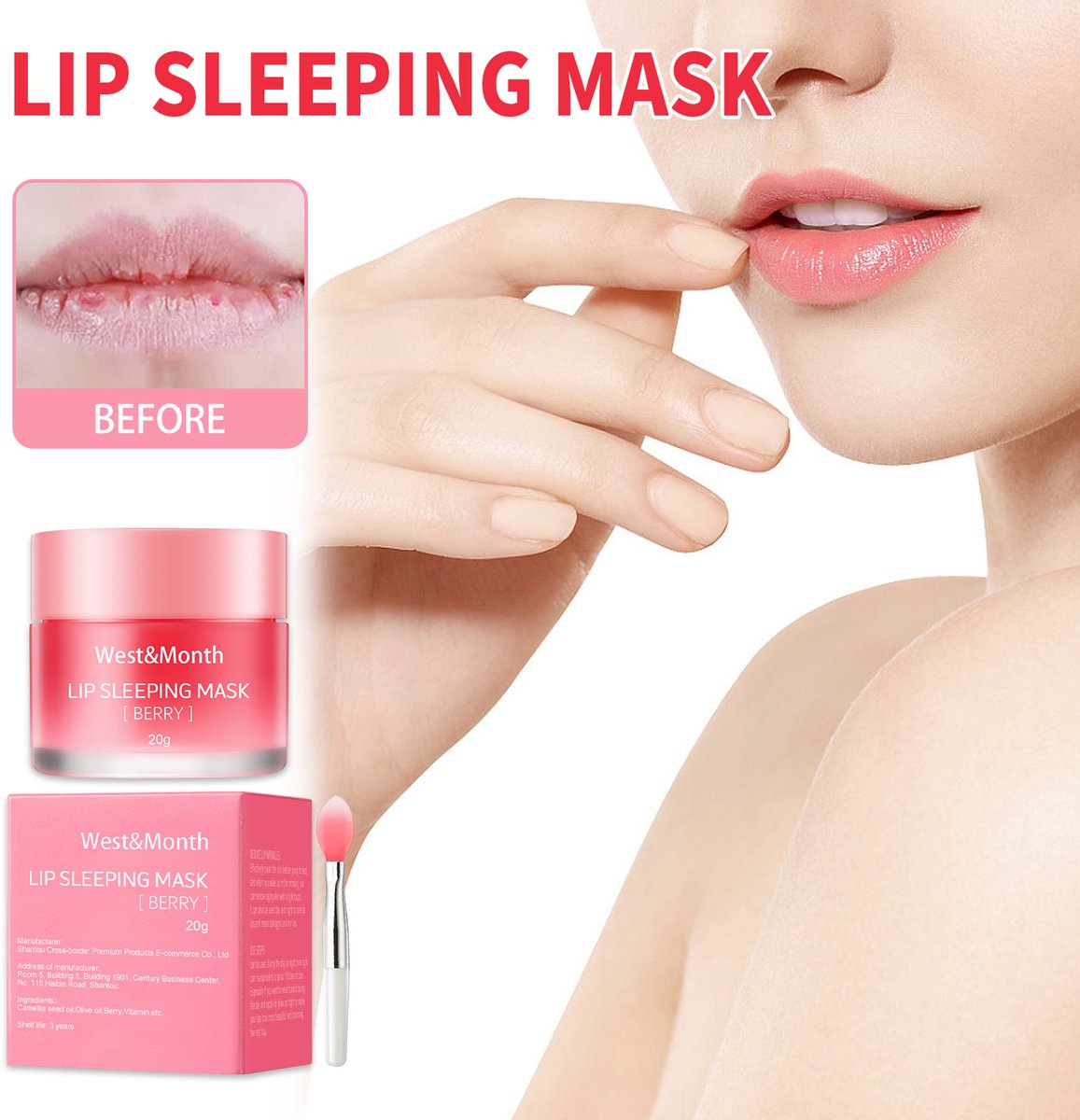 West & Month Jelly Lip Mask – Lippenverzorging – Hydrateert Intensief – Egaliseert – Herstelt – Vermindert Lijntjes – Verzacht & Bevat Kameliaboter