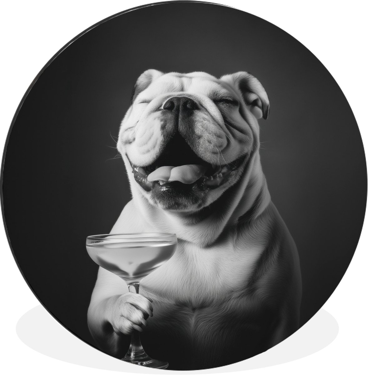 WallCircle Wandcirkel - Muurcirkel - Buldog - Hond - Glas - Aluminium - Dibond - 90x90 cm - Binnen en Buiten Buldog - Glas