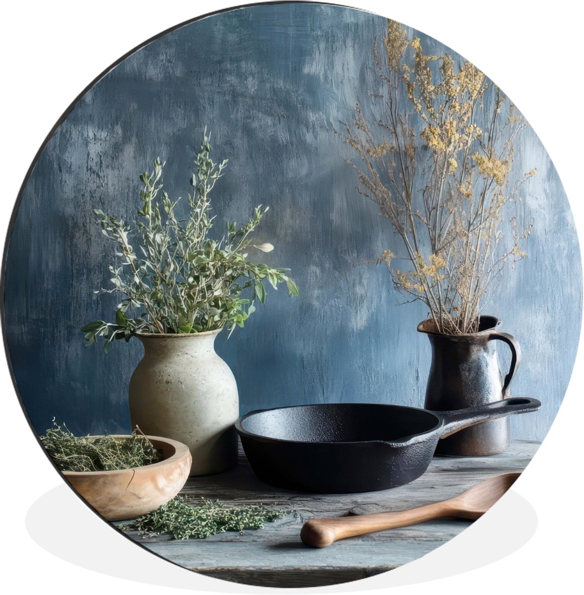 WallCircle Wandcirkel - Muurcirkel - Pan - Kruiden - Schilderachtig - Aluminium - Dibond - 140x140 cm - Binnen en Buiten Rustiek - Kruiden