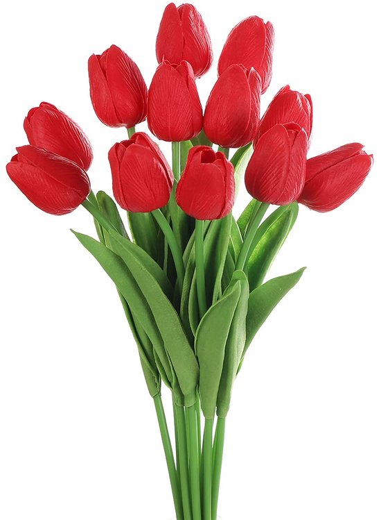 Duyone 15 stuks kunsttulpen, bloemen, realistisch aanvoelend latex