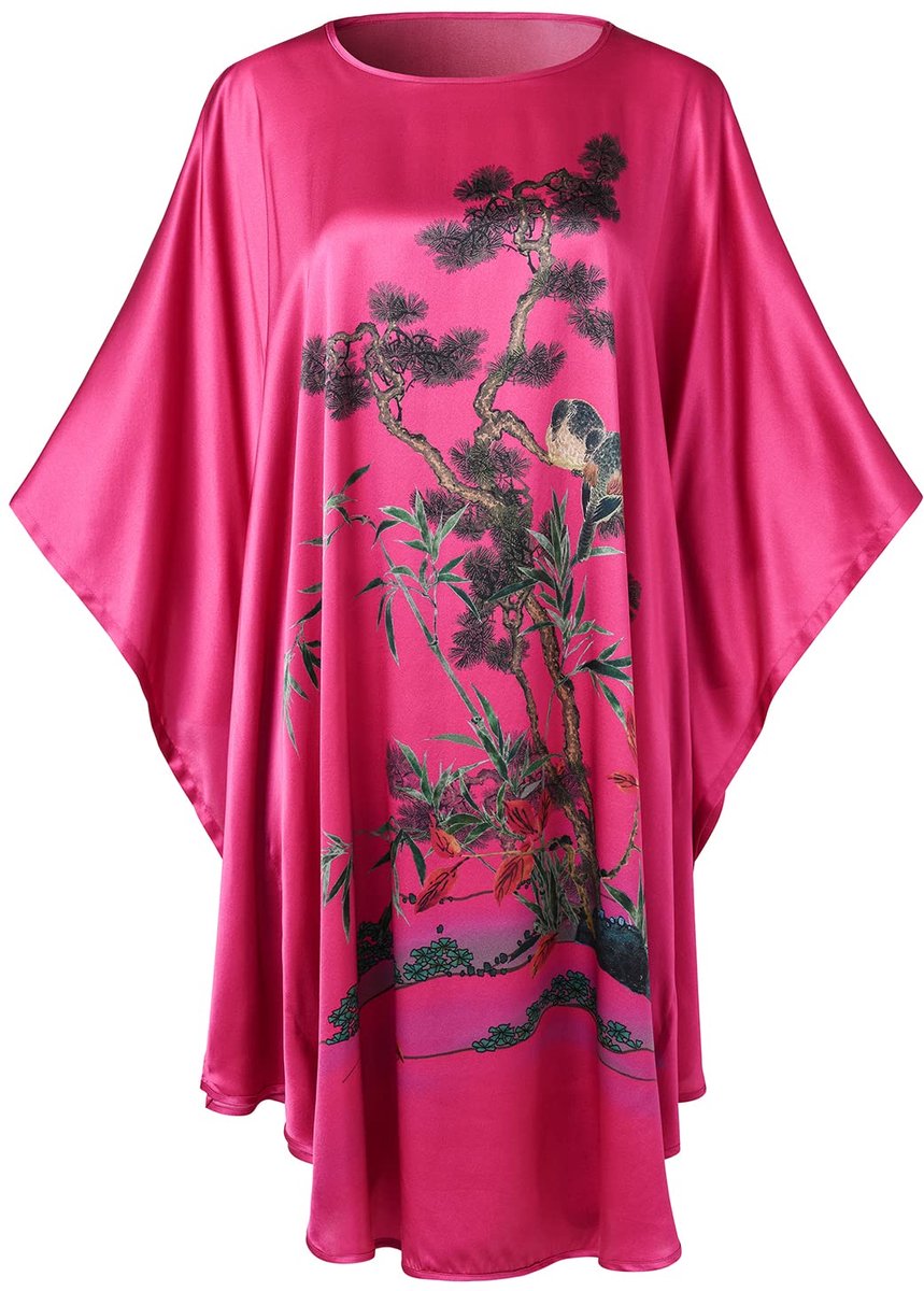 Dames Kimono - Van 100% Zijde - Met Klassieke Vleermuismouwen - Nachtkleding - Roze