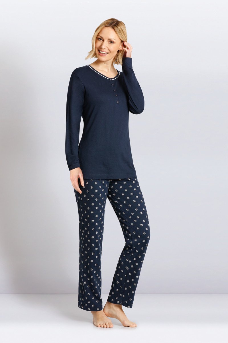 Hajo dames pyjama blauw met print - Blauw - Maat - 44/46