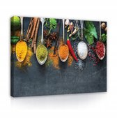 WALLARENA - Tableau sur toile - 120x80 cm - image d'herbes, d'épices et de couverts pour la cuisine