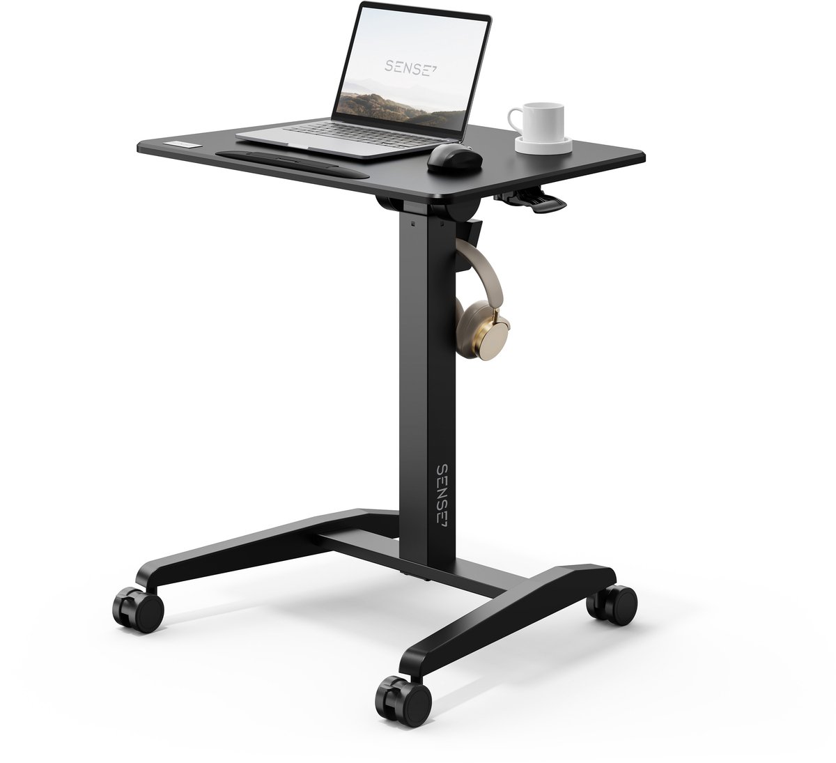 SENSE7 - Mobiel bureau - 70cm x 52cm - Bureau op wielen - Kantelbaar tafelblad - Hoogte verstelbaar - Groot werkgebied - Modern en minimalistisch - Zwart