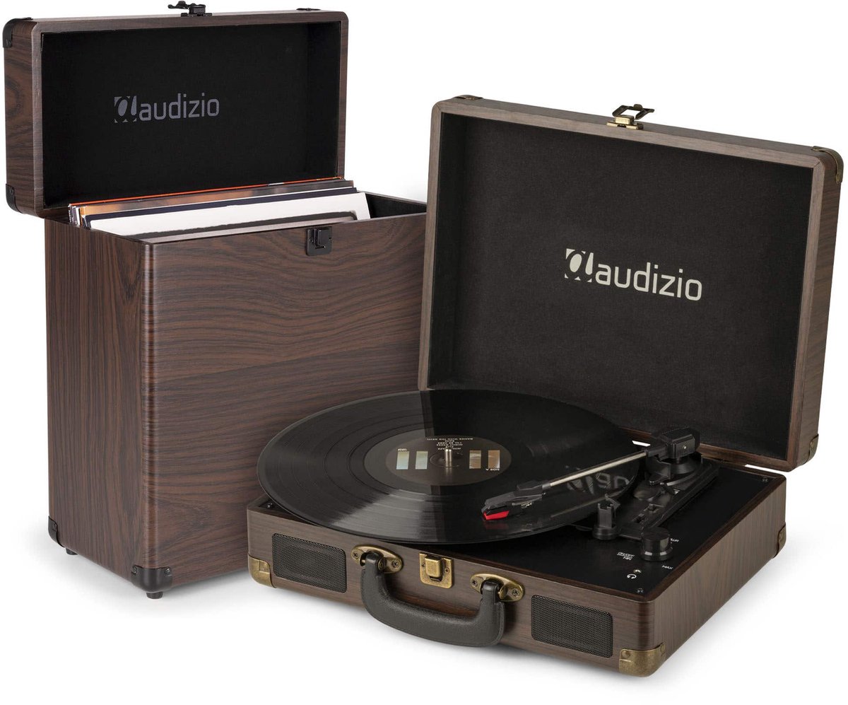 Retro platenspeler met platenkoffer - Audizio RP114W - Ingebouwde speakers - Model 2025 - met PC software - Bruin