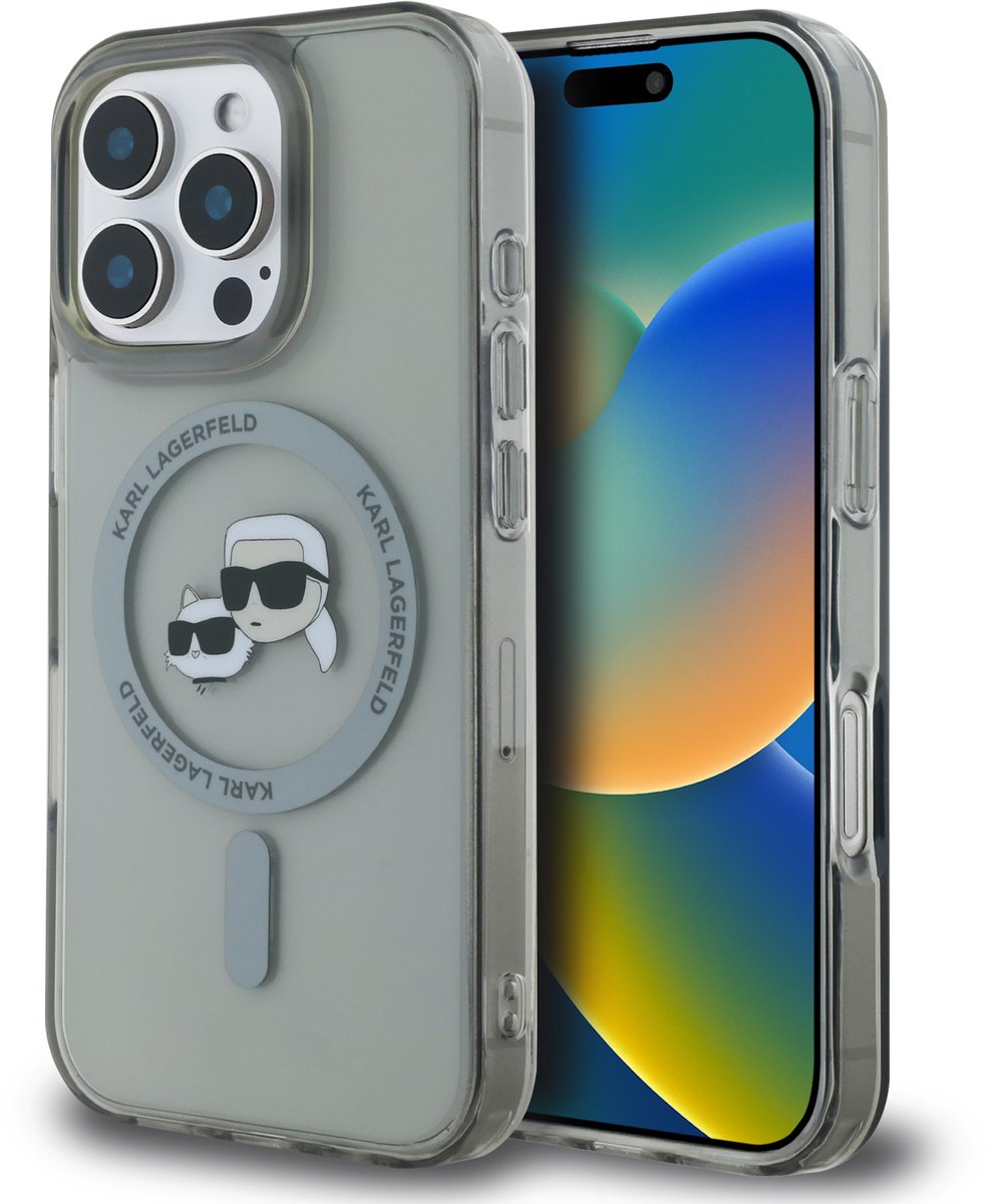 Karl Lagerfeld-iPhone 16 Pro Max-Backcover hoesje-Magsafe -metal-Zwart-Transparant