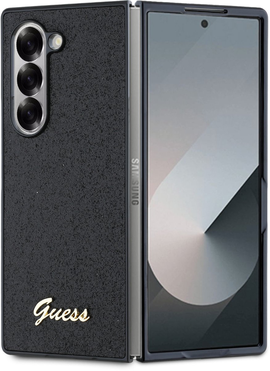 Guess Glitter Script Hoesje Geschikt voor Samsung Galaxy Z Fold 6 - Back Cover Zwart