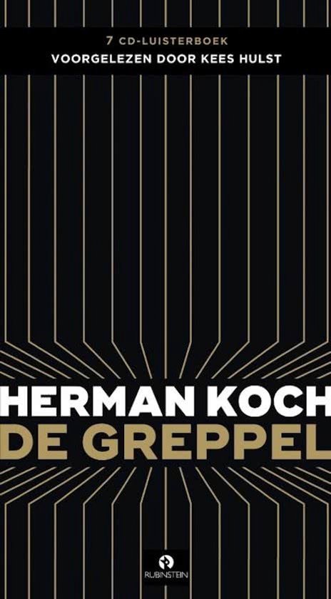 Couverture du livre 'De Greppel' de Herman Koch. Noir avec des lignes et du texte dorés. Titre et auteur clairement visibles.