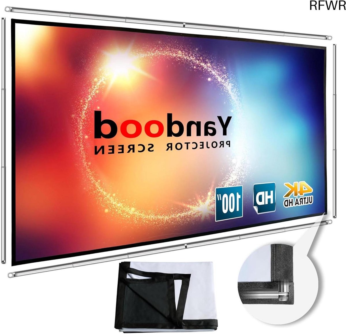 RFWR® Draagbaar Projectorscherm 100" met Vouwbaar Frame voor Thuis en Buiten