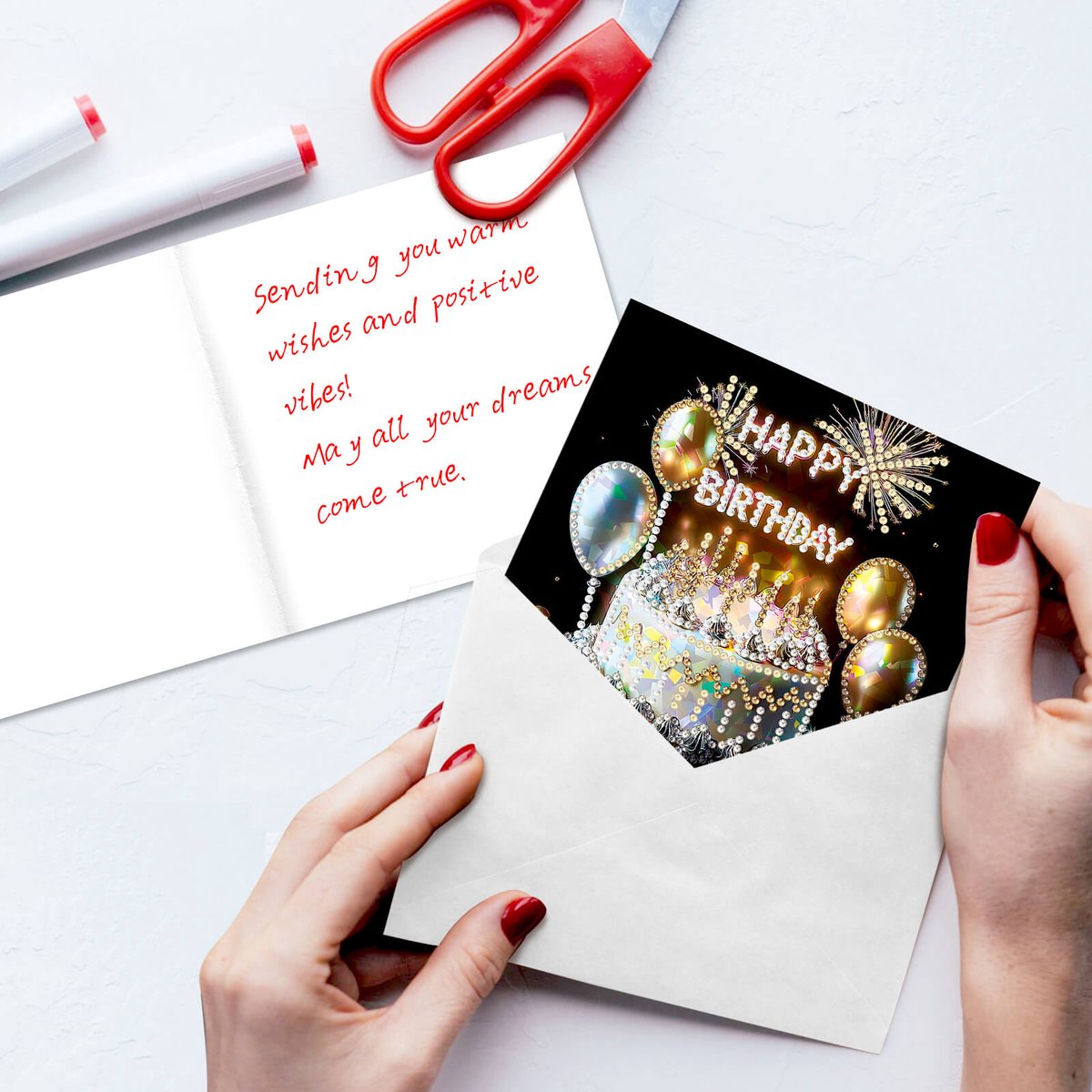 Adorzy Diamond Painting Kaarten – 8 Verjaardagskaarten met envelop - Diamond Painting Volwassenen – Diamond Painting Volledig Pakket — afbeelding 4