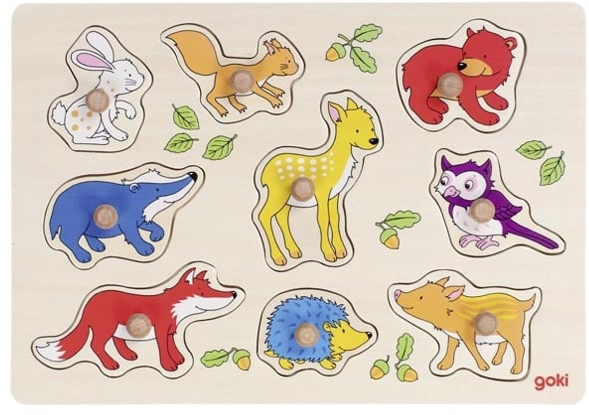 GOKI Steekpuzzel - Bosdieren - 9 Delen - 30X21X2,4Cm - Hout - 1 Jaar — afbeelding 5