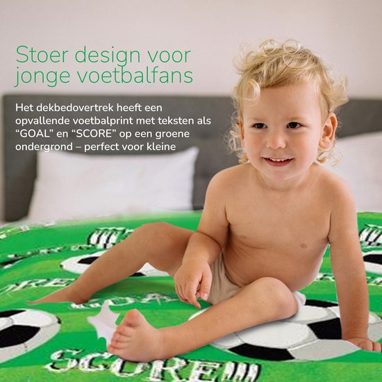 Decoware® Peuter Dekbedovertrek Voetbal - Peuterbed (120x150 cm + Kussensloop 40x60 cm) - Dekbed Overtrek Goal - 100% Katoen - Voor Juniorbed - Dubbelzijdig Design van Decoware — afbeelding 4