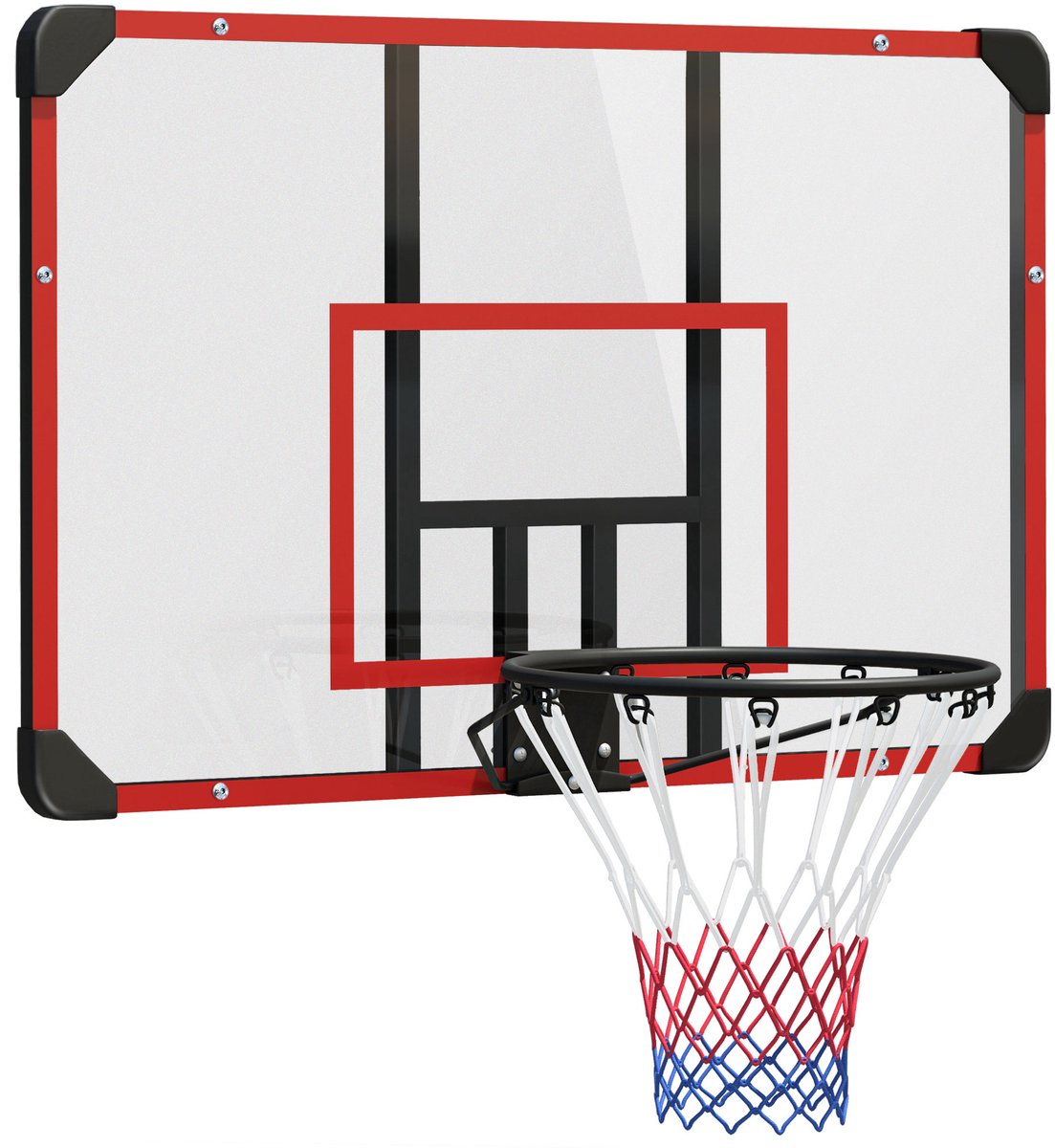 SPORTNOW-Basketballkorb-Stahl, Kunststoff-113L x 61B x 73H cm-Schwarz+Transparent+Rot