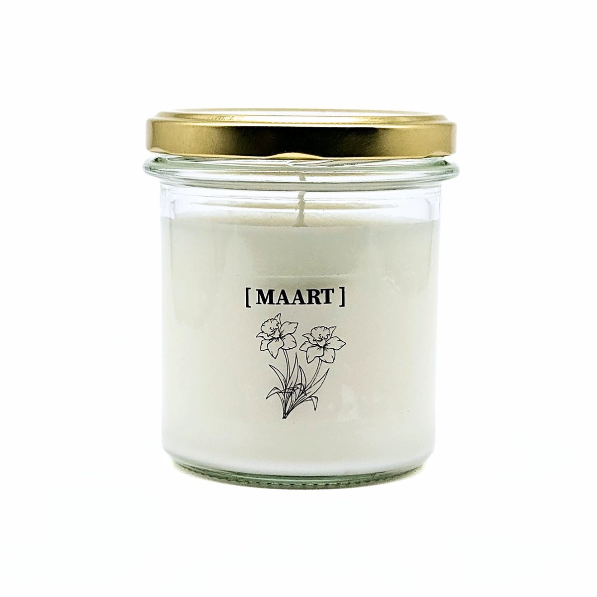 Candlelight-on - geurkaars met geboortebloem en geboortedatum - 27 maart - o.b.v. sojawas 