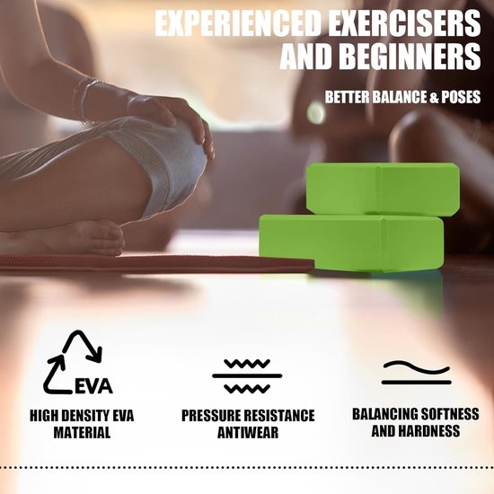 KZQ 2 stuks yogablokken - Leg Press-blokken - Foamblokken voor volwassenen - 9" x 6" x 3" - Foam Block Yoga-accessoires - Yoga - Ligamentstretch - Voor Pilates-stretch- en meditatieoefenblokken - Lichtgewicht yoga-essentials - Grasgroen van KZQ — afbeelding 3