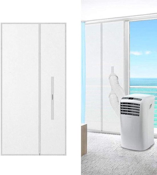 Mobiele airco raamafdichtingskit 210×90 cm, deurafdichting met klittenband, dubbele slang, voor schuif- en balkondeur
