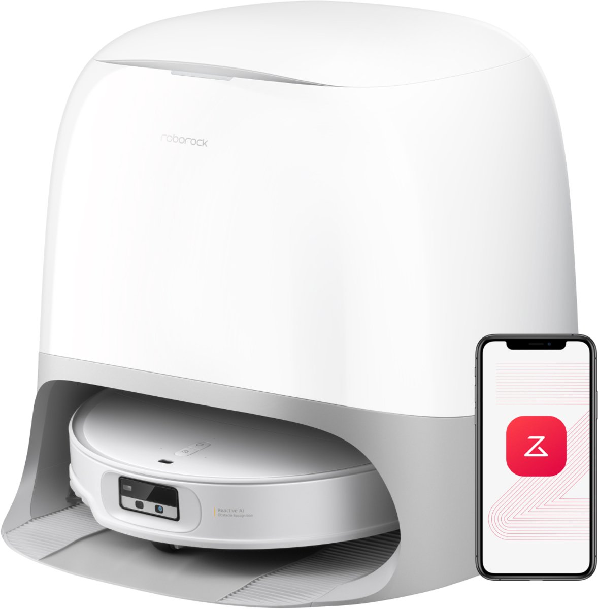Roborock Qrevo CurvX Robotstofzuiger en Dweilrobot– 22000 Pa zuigkracht– 7,98 cm ultradun– Dubbel anti-klitsysteem– reactieve AI-obstakelherkenning– Automatisch wassen en drogen met warm water– Curv Upgrade