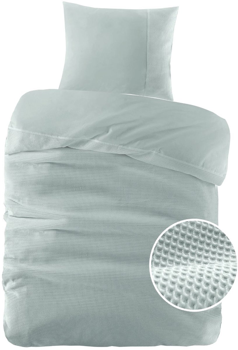 Papillon Dekbedovertrek Mendoza Wafel Mint Groen - 140x200/220 cm - Hoogwaardige Percale Katoen Super Zacht