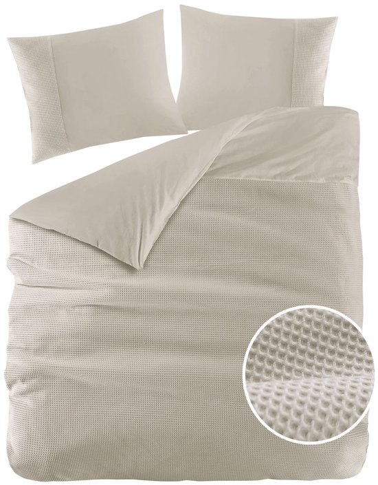 Papillon Dekbedovertrek Mendoza Wafel Zand Lits-jumeaux 240x200/220 cm - Hoogwaardige Percale Katoen Super Zacht