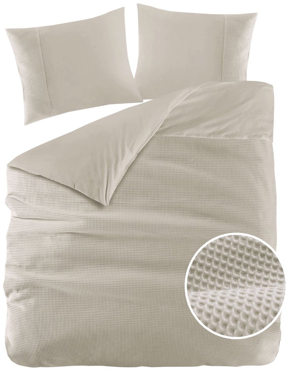 Papillon Dekbedovertrek Mendoza Wafel Zand Lits-jumeaux 240x200/220 cm - Hoogwaardige Percale Katoen Super Zacht