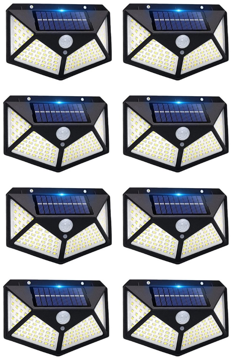 Tuinverlichting op zonne energie – Tuinverlichting Solar – 8 Stuks - Met Bewegingssensor – 100 LED – Waterdicht IP65 – Oplaadbaar op Zonne-energie – Voor Tuin, Oprit & Schuur - Frio FL-S-006